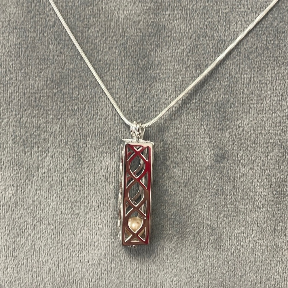 Sterling Silver pearl cage necklace